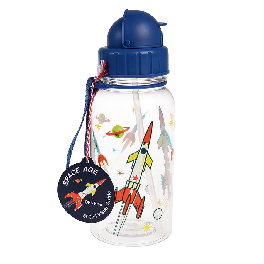 Rex London Children's Water Bottle With Straw 500ml - Space Age Clear 30078