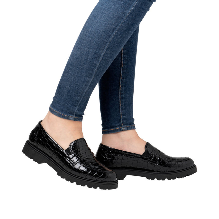 Rieker 45560-03 Black Patent Croc Shoes