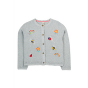 Frugi Maia Embroidered Cardigan - Grey Marl/Flowers