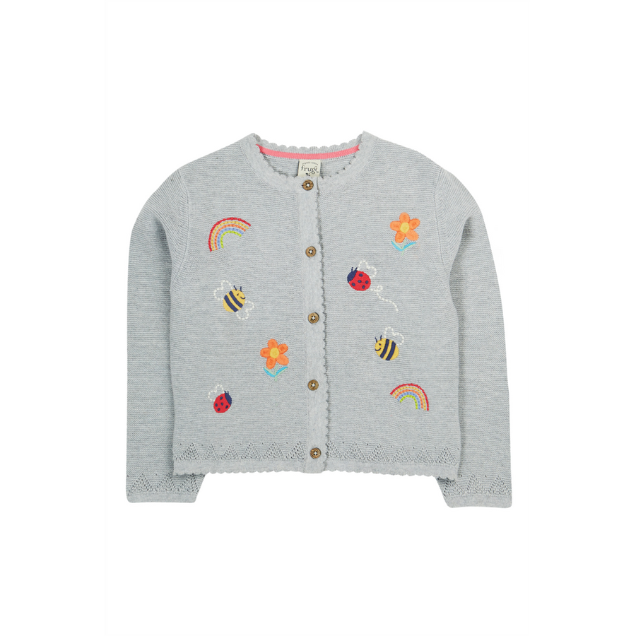 Frugi Maia Embroidered Cardigan - Grey Marl/Flowers