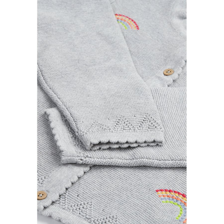 Frugi Maia Embroidered Cardigan - Grey Marl/Flowers