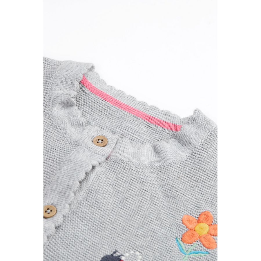 Frugi Maia Embroidered Cardigan - Grey Marl/Flowers