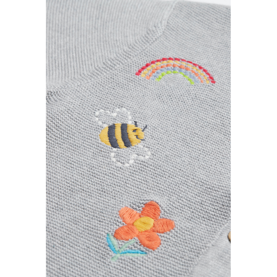 Frugi Maia Embroidered Cardigan - Grey Marl/Flowers