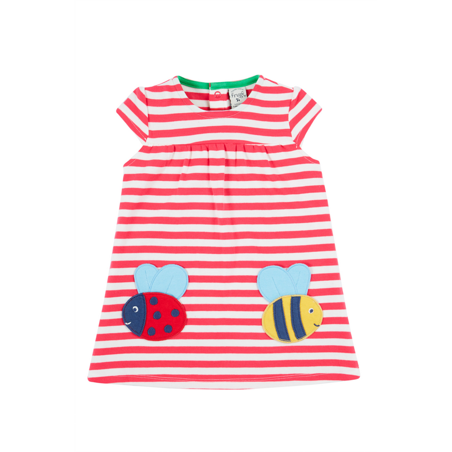 Frugi Little Layla Dress - Watermelon Stripe/Ladybird