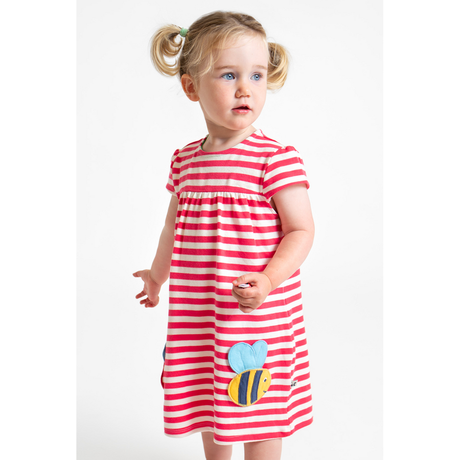 Frugi Little Layla Dress - Watermelon Stripe/Ladybird