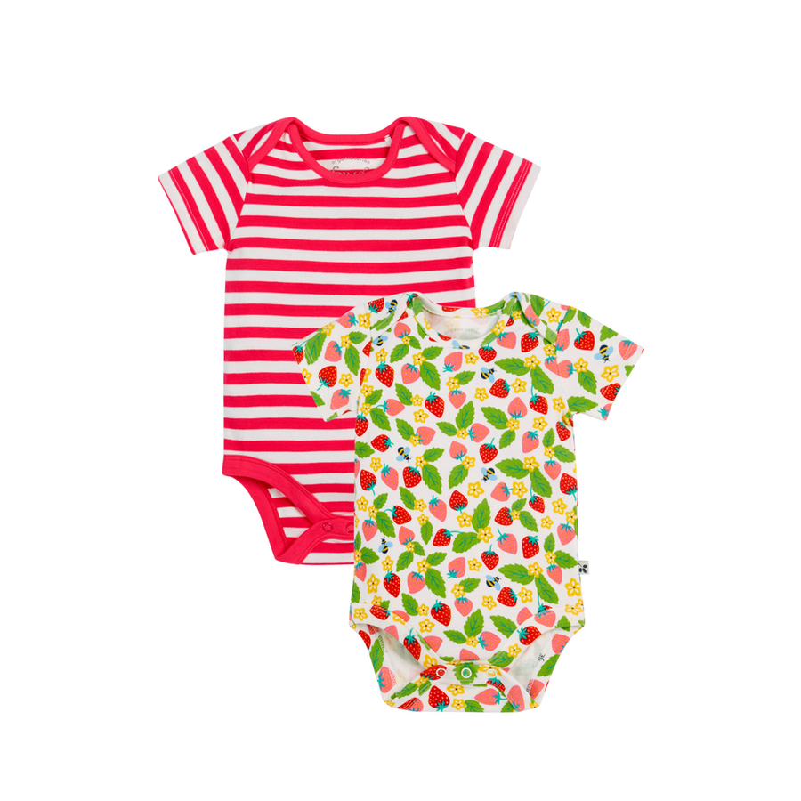 Frugi Super Special 2 Pack Short Sleeve Body - Field/Pink