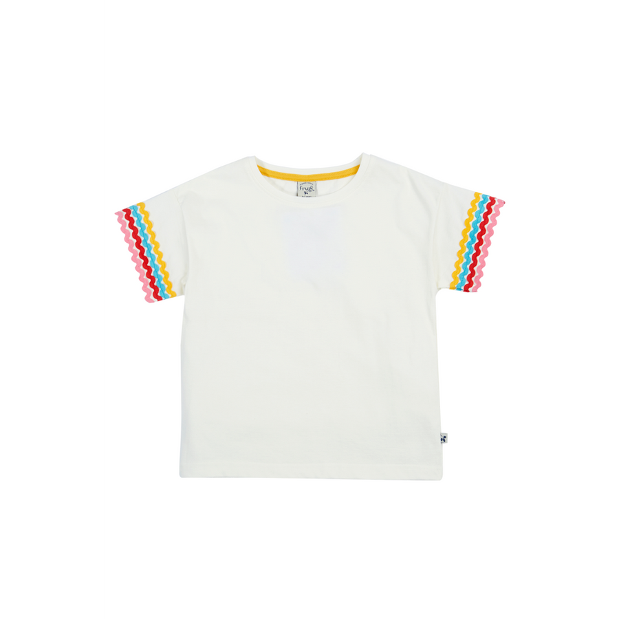 Frugi Ric Rac T-Shirt - Soft White/Rainbow Ric Rac