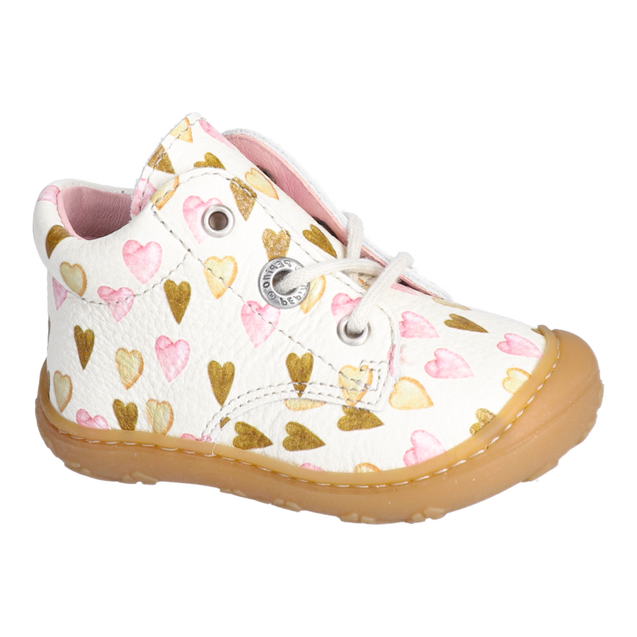 Ricosta Dots Cream with Heart Print Lace-up Boots