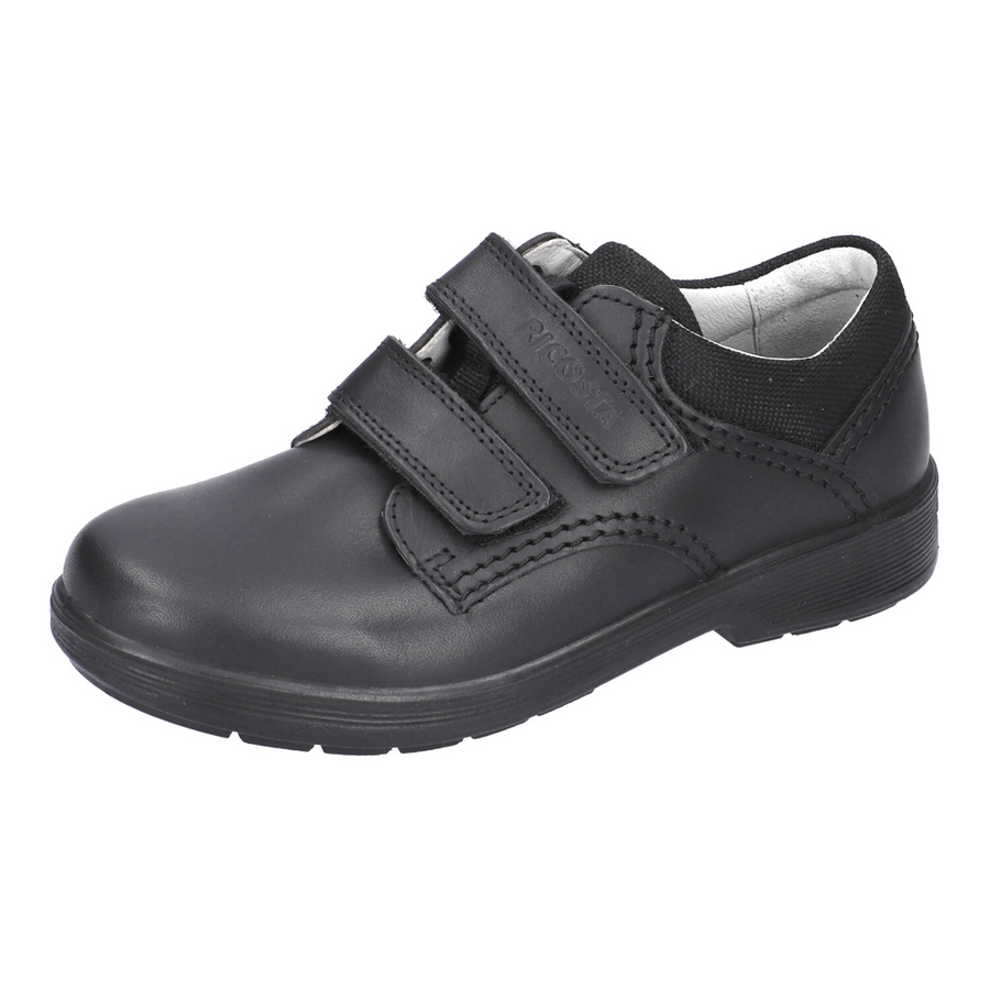 Ricosta William Black Leather Rip Tape School Shoes - Medium Fit