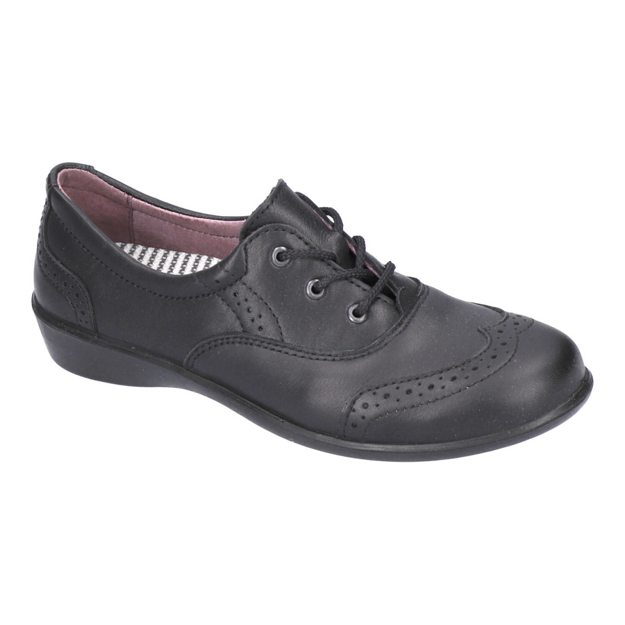 Ricosta Kate Black Leather Lace up Brogue School Shoes - Wide Fit