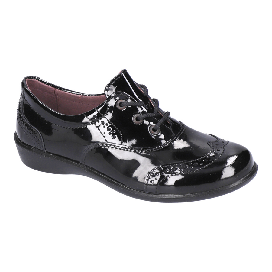 Ricosta Kate Black Patent Lace up Brogue School Shoes - Medium Fit