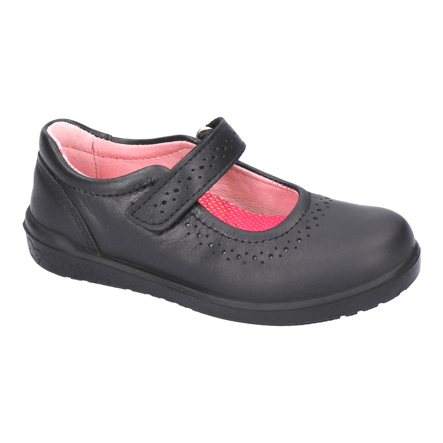 Ricosta Lillia Black Leather Rip Tape School Shoes - Medium Fit