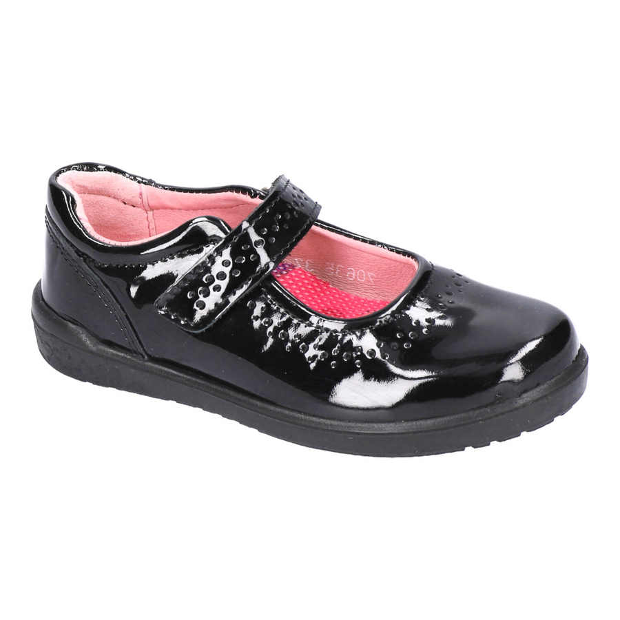 Ricosta Lillia Black Patent Rip Tape School Shoes - Medium Fit