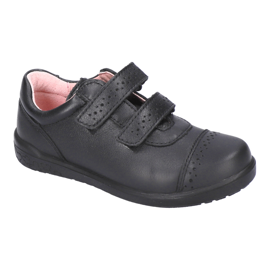 Ricosta Grace Black Leather Rip Tape School Shoes - Medium Fit