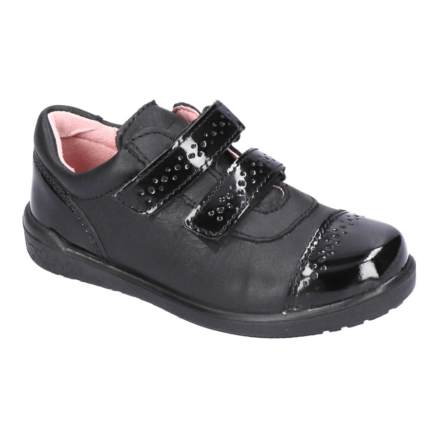 Ricosta Grace Black Patent and Leather Rip Tape School Shoes