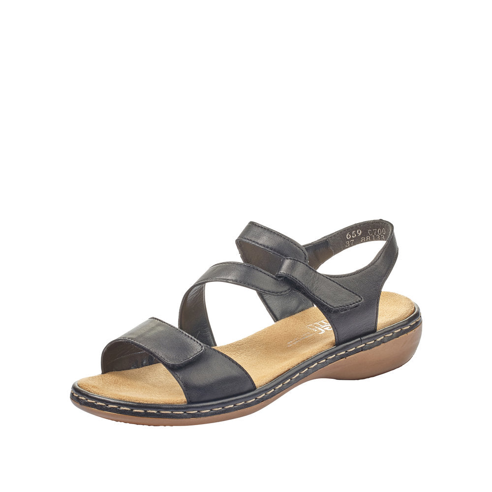 Rieker 659C7-00 Black Leather Sandals