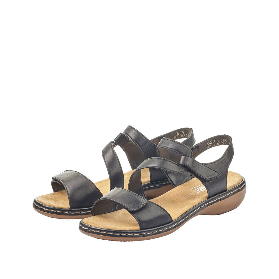 Rieker 659C7-00 Black Leather Sandals