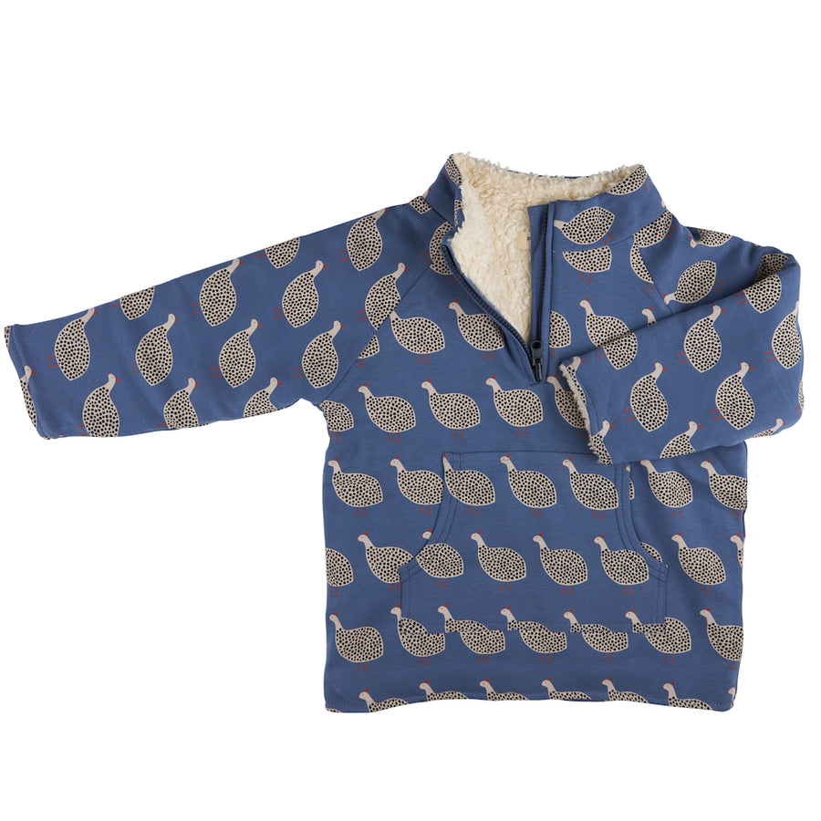 Pigeon Organics Fleece-Lined Top (AOP), Guinea Fowl - Night Blue