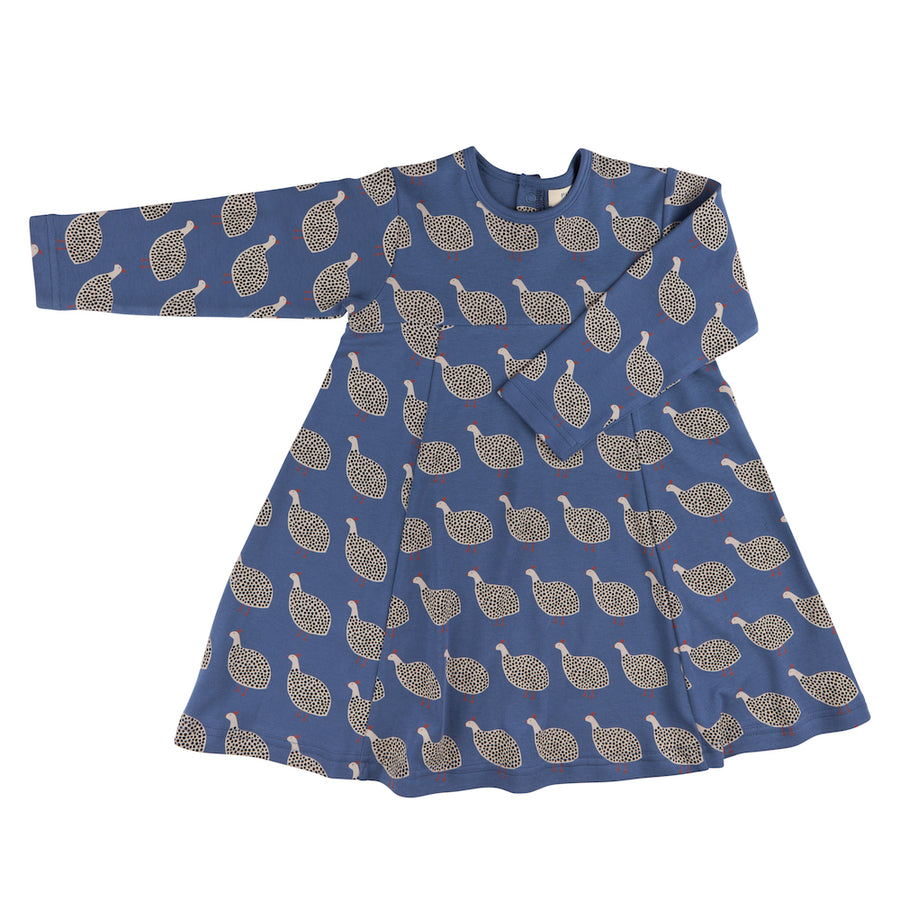 Pigeon Organics Skater Dress, Guinea Fowl - Night Blue