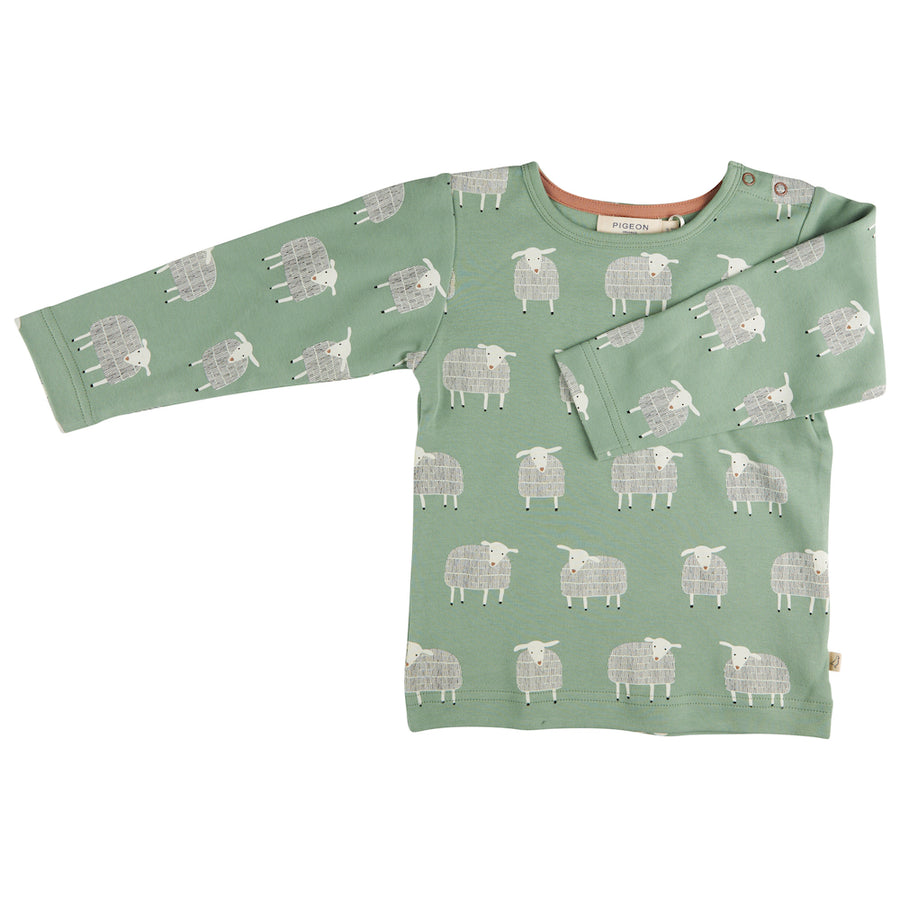 Pigeon Organics T-Shirt (AOP), Sheep - Basil