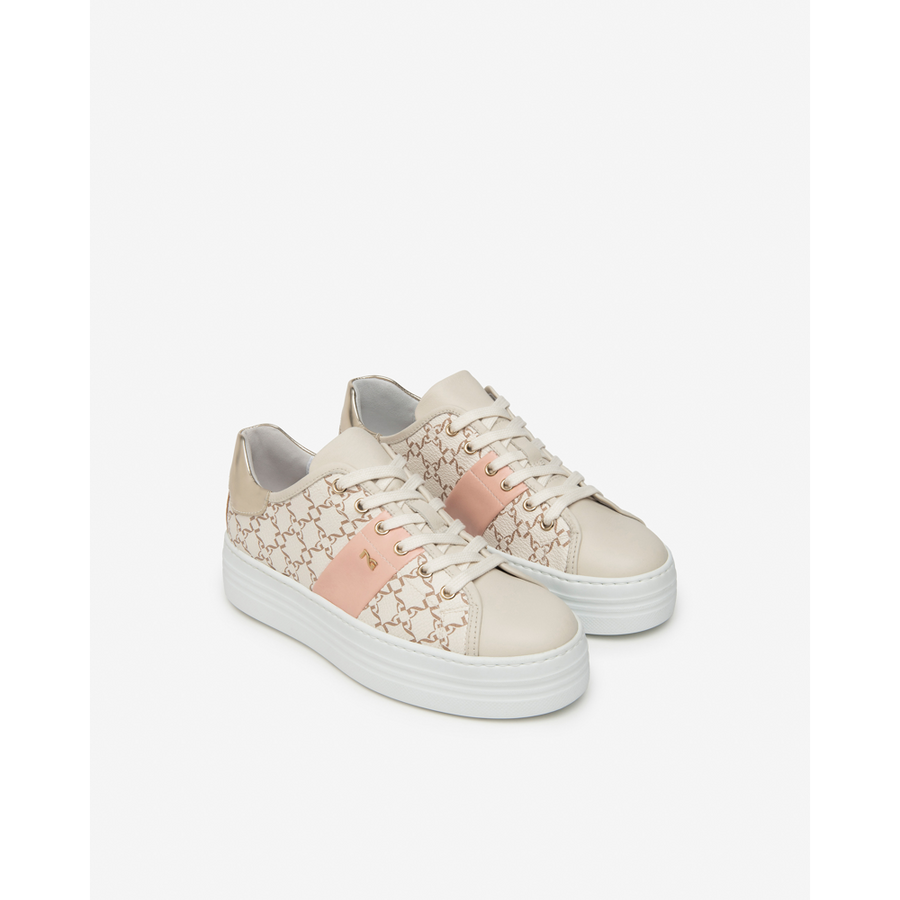 NeroGiardini E409956D Cream Peach Print Chunky Sneaker