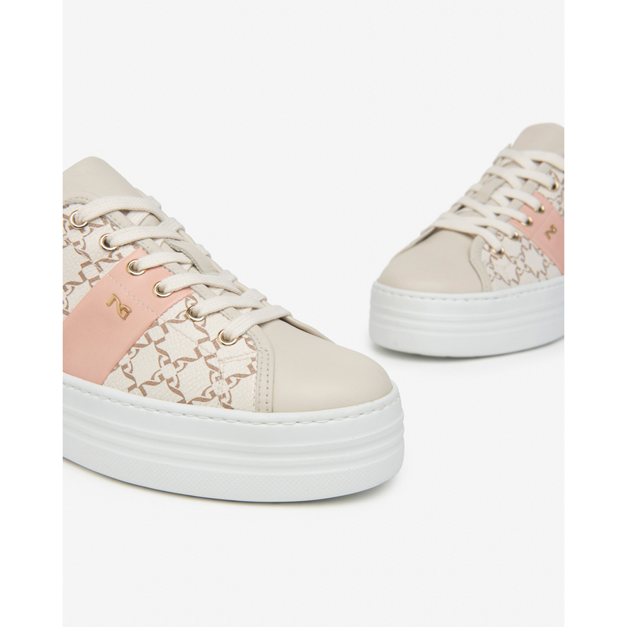 NeroGiardini E409956D Cream Peach Print Chunky Sneaker