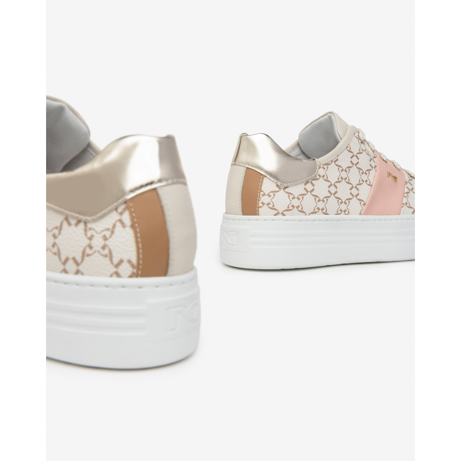 NeroGiardini E409956D Cream Peach Print Chunky Sneaker