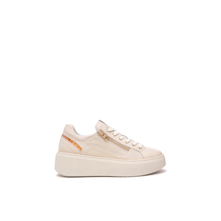 NeroGiardini E513081D Cream and Orange Glitter Chunky Sneakers