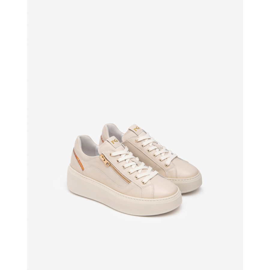 NeroGiardini E513081D Cream and Orange Glitter Chunky Sneakers