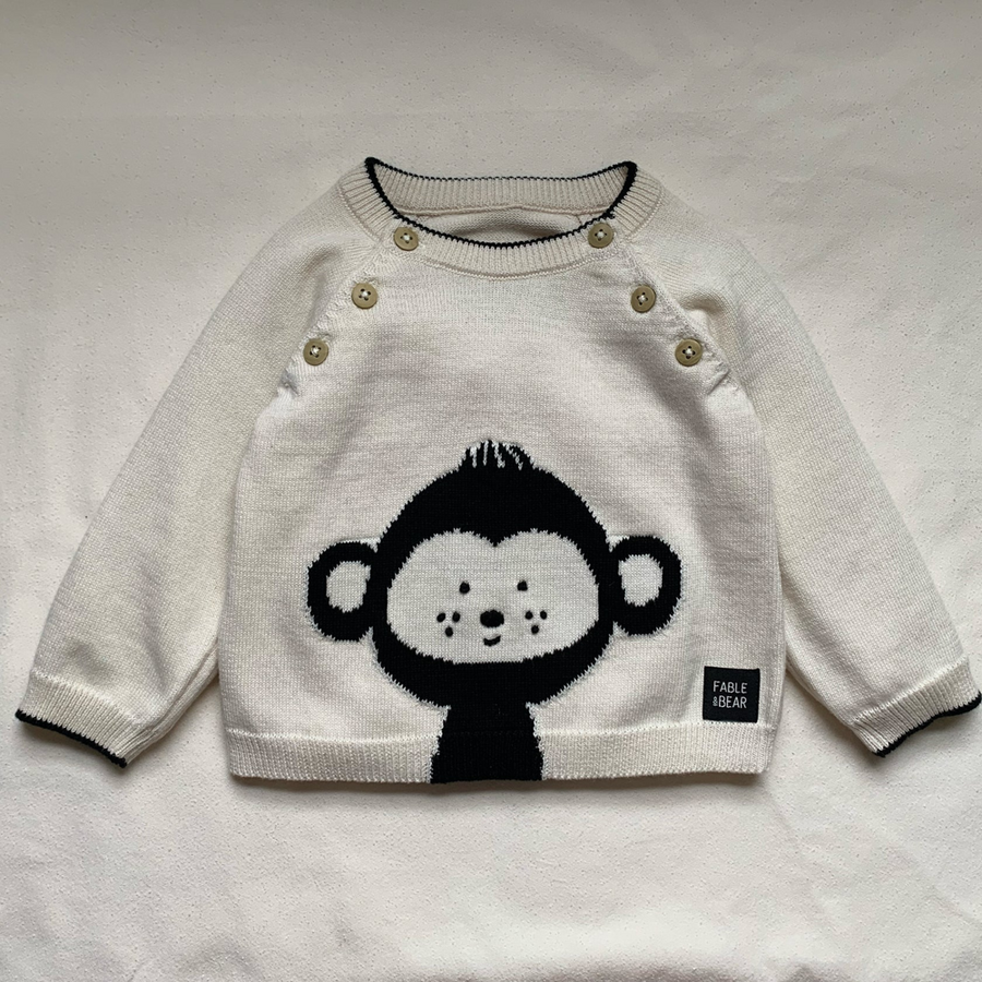 Fable & Bear Natural White Jumper H23-06 Go Bananas Monkey