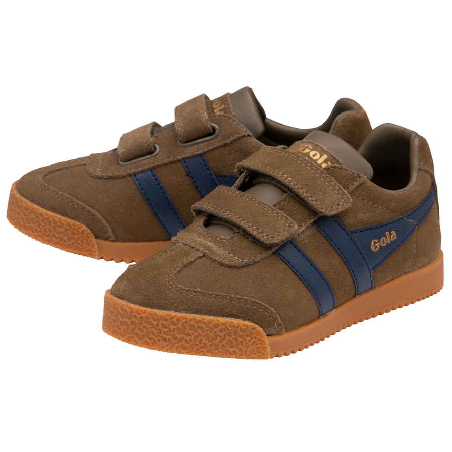 Gola Harrier Strap Khaki/Navy Kids Trainers