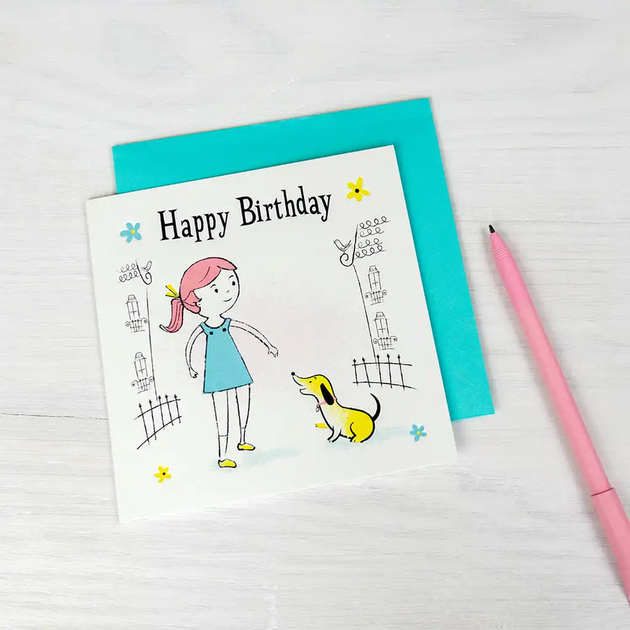 Rex London Birthday Card - Girl With Dog 30172