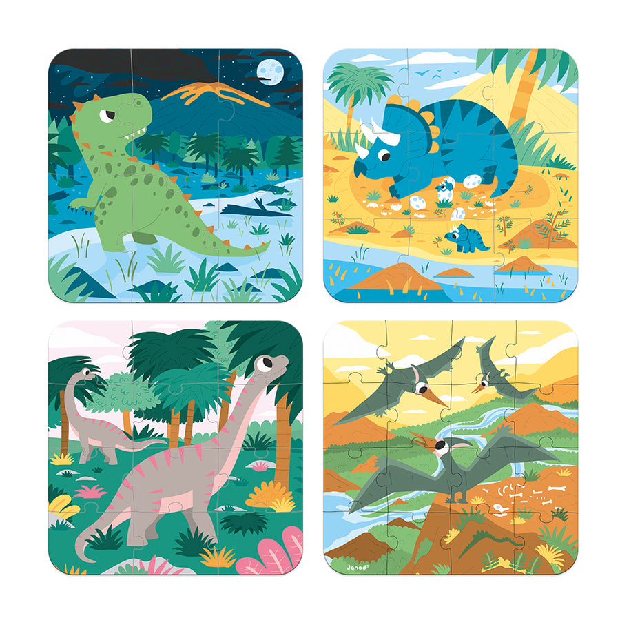 Janod 4 Puzzles Dinosaurs (6-9-12-16 Pcs) J02541