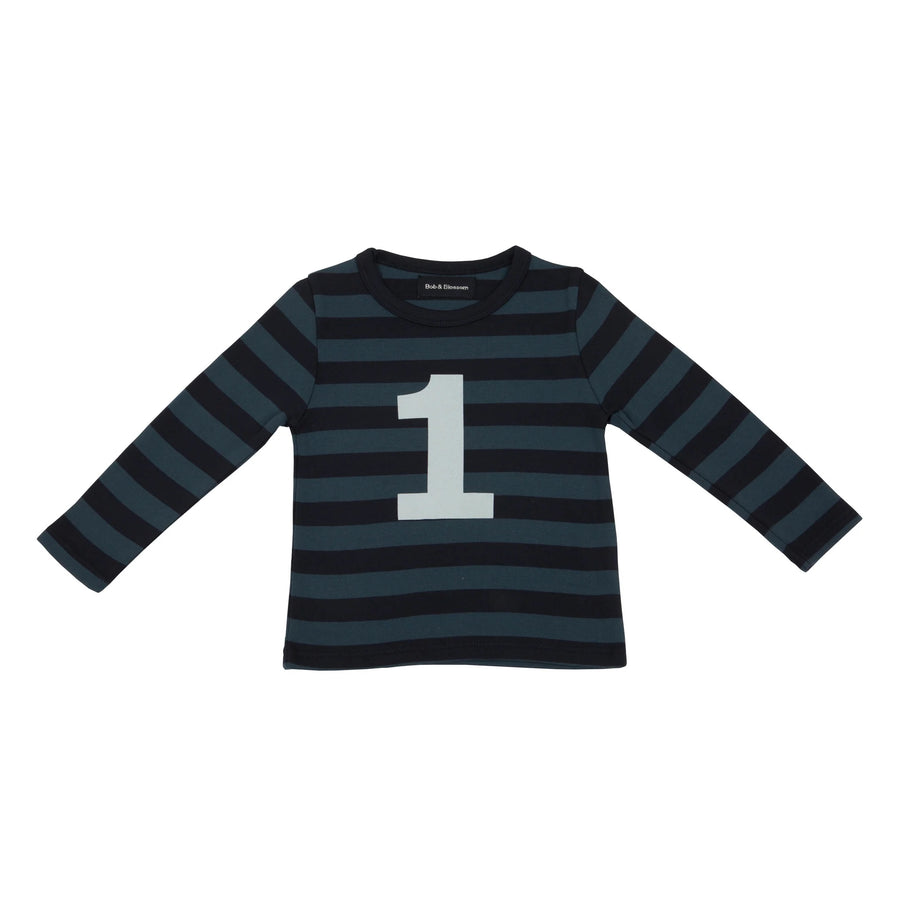 Bob and Blossom Breton Striped Number T-Shirt KT141 Vintage Blue and Navy