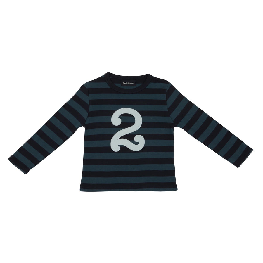 Bob and Blossom Breton Striped Number T-Shirt KT141 Vintage Blue and Navy