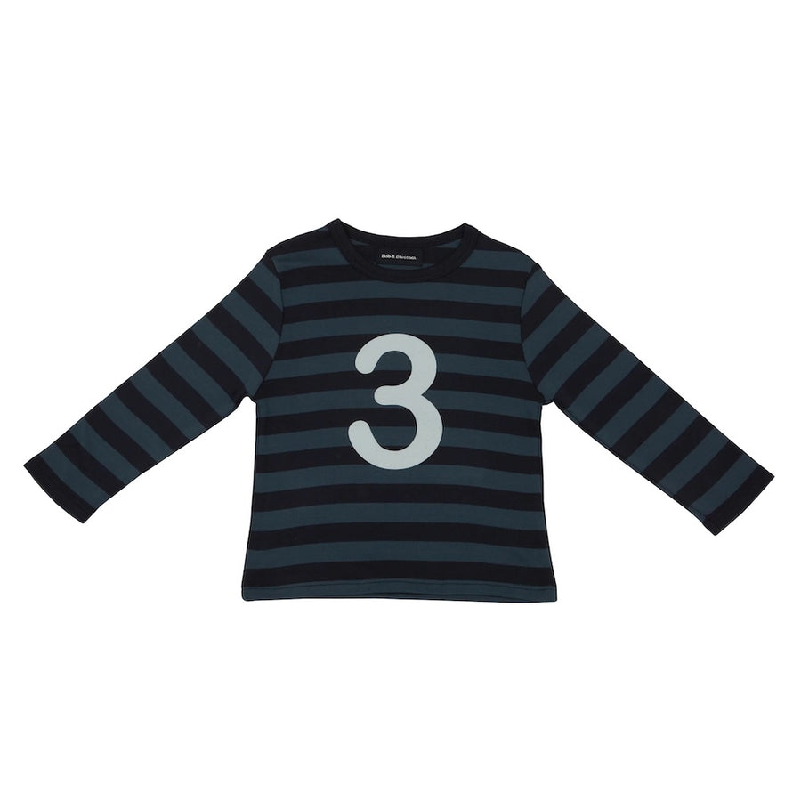 Bob and Blossom Breton Striped Number T-Shirt KT141 Vintage Blue and Navy