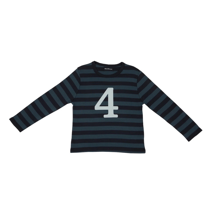 Bob and Blossom Breton Striped Number T-Shirt KT141 Vintage Blue and Navy