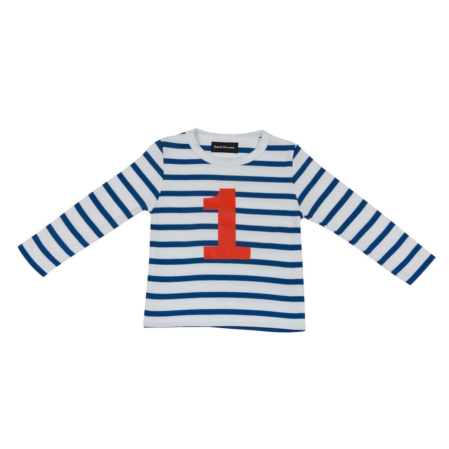 Bob and Blossom Breton Striped Number T-Shirt KT204 French Blue and White