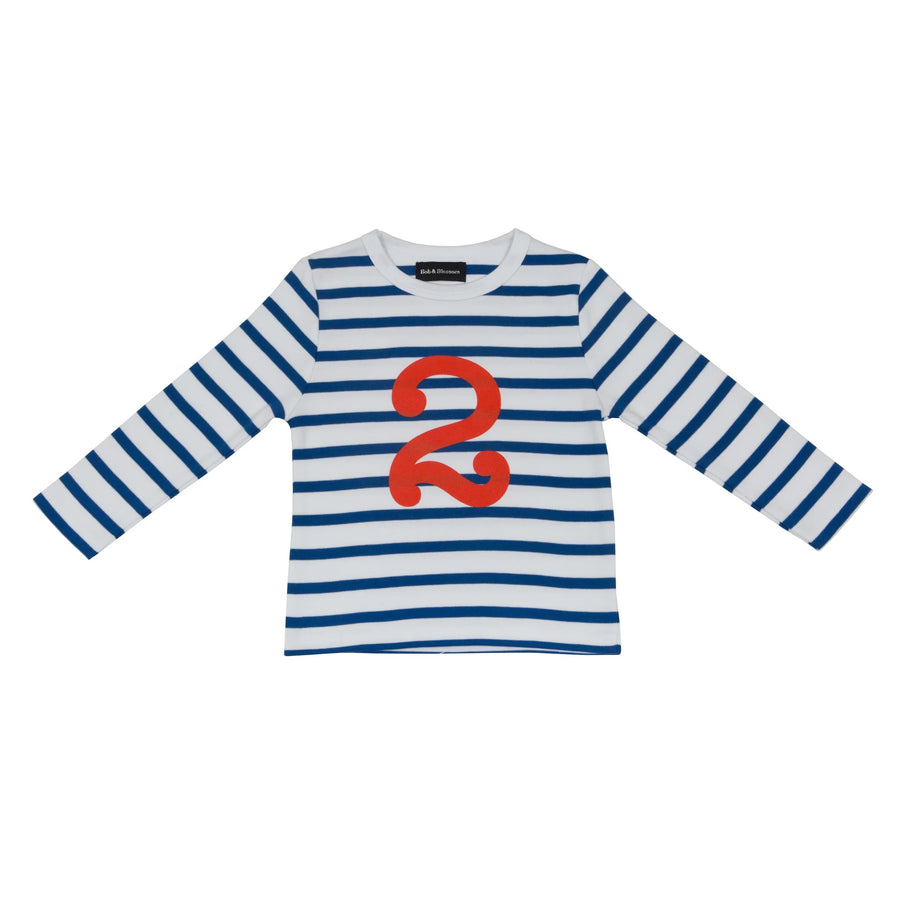 Bob and Blossom Breton Striped Number T-Shirt KT204 French Blue and White