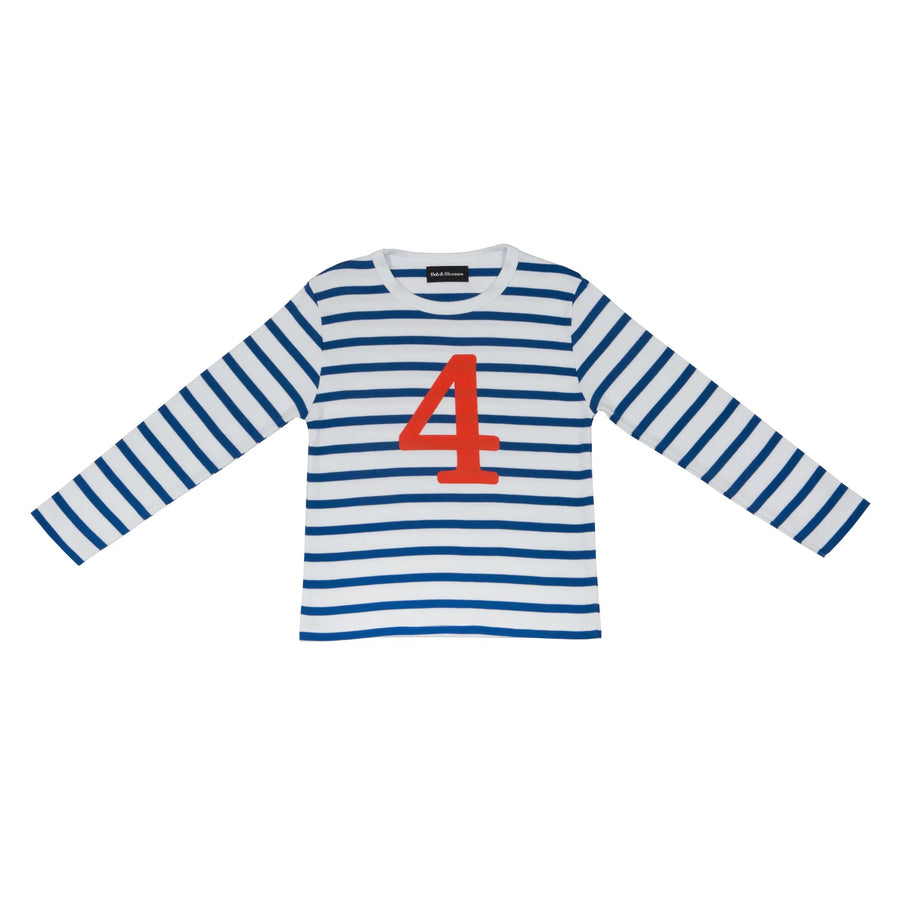 Bob and Blossom Breton Striped Number T-Shirt KT204 French Blue and White