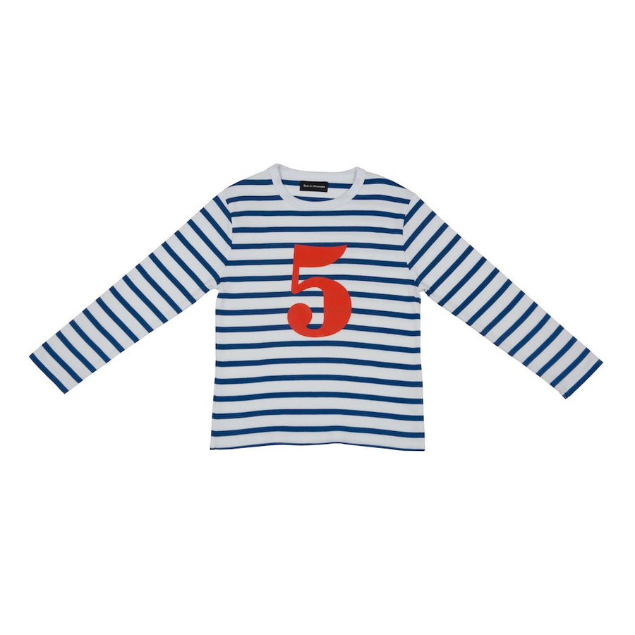 Bob and Blossom Breton Striped Number T-Shirt KT204 French Blue and White