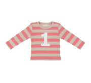 Bob and Blossom Breton Striped Number T-Shirt KT259 Posy Pink and Sand