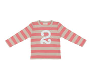 Bob and Blossom Breton Striped Number T-Shirt KT259 Posy Pink and Sand