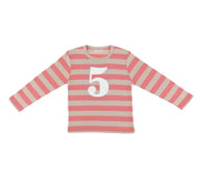 Bob and Blossom Breton Striped Number T-Shirt KT259 Posy Pink and Sand