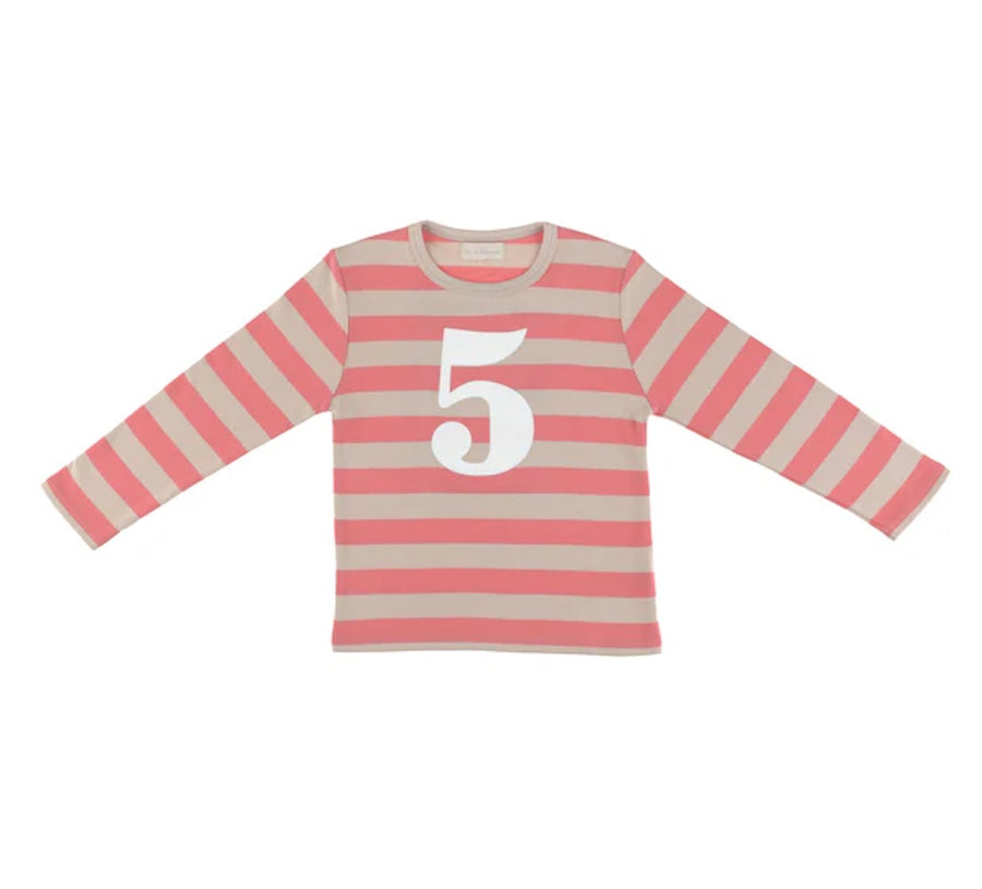 Bob and Blossom Breton Striped Number T-Shirt KT259 Posy Pink and Sand