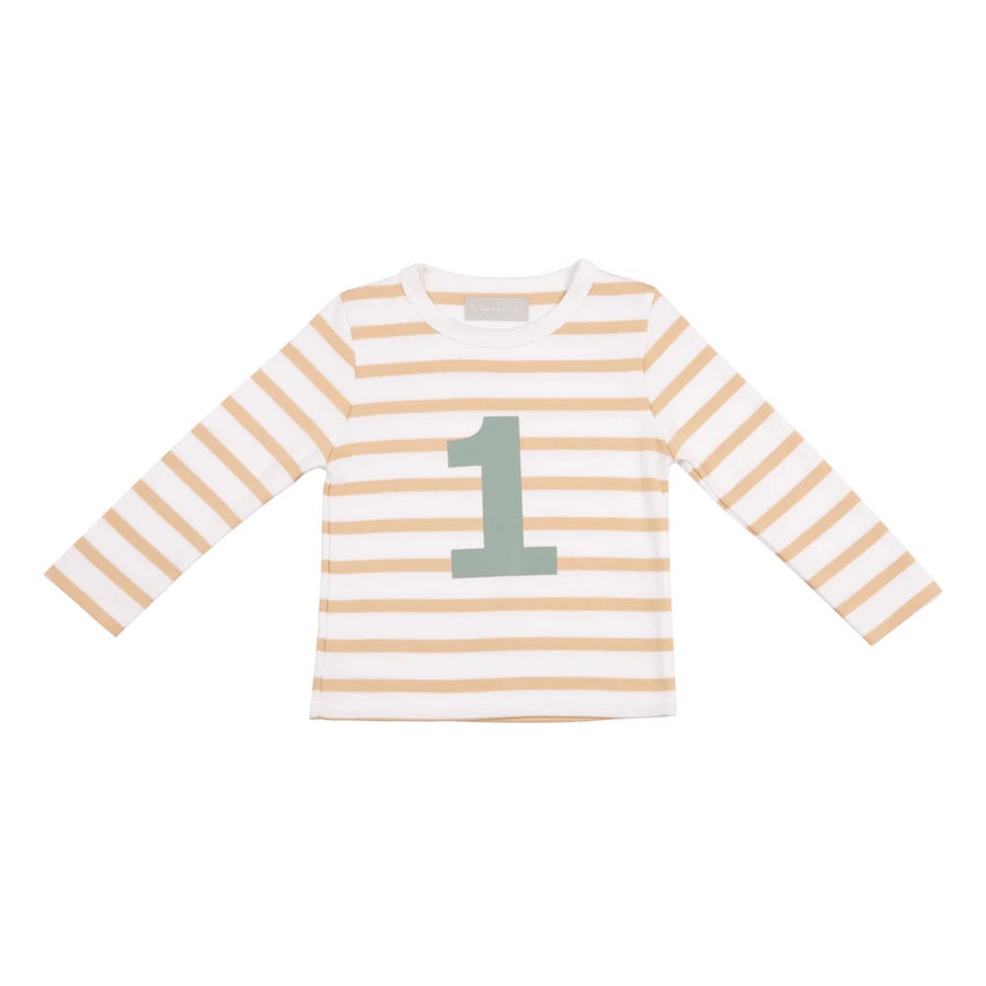 Bob and Blossom Breton Striped Number T-Shirt KT406 Biscuit and White