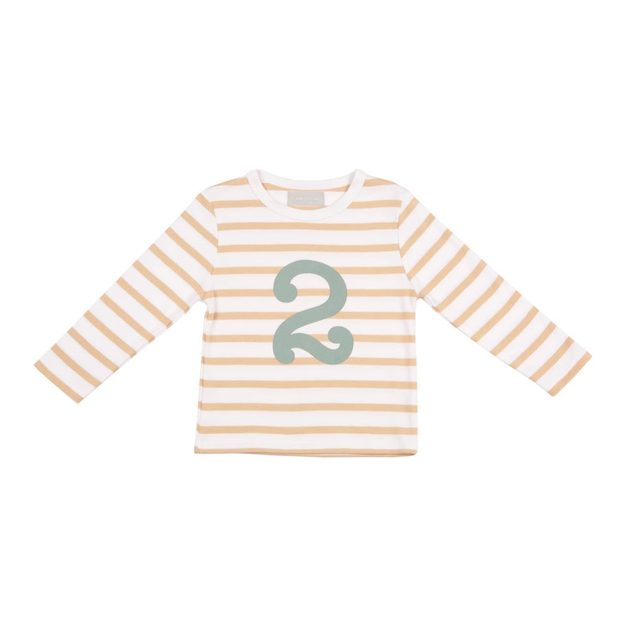 Bob and Blossom Breton Striped Number T-Shirt KT406 Biscuit and White