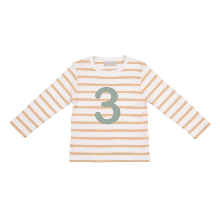 Bob and Blossom Breton Striped Number T-Shirt KT406 Biscuit and White