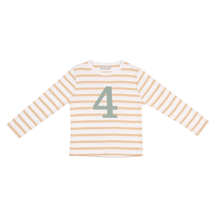 Bob and Blossom Breton Striped Number T-Shirt KT406 Biscuit and White