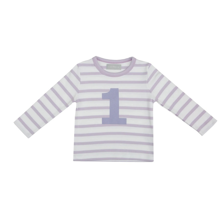 Bob and Blossom Breton Striped Number T-Shirt KT431  Parma Violet and White